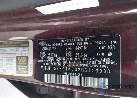 2017 Kia Optima Lx z USA, uszkodzony, nr VIN 5XXGT4L32HG153038